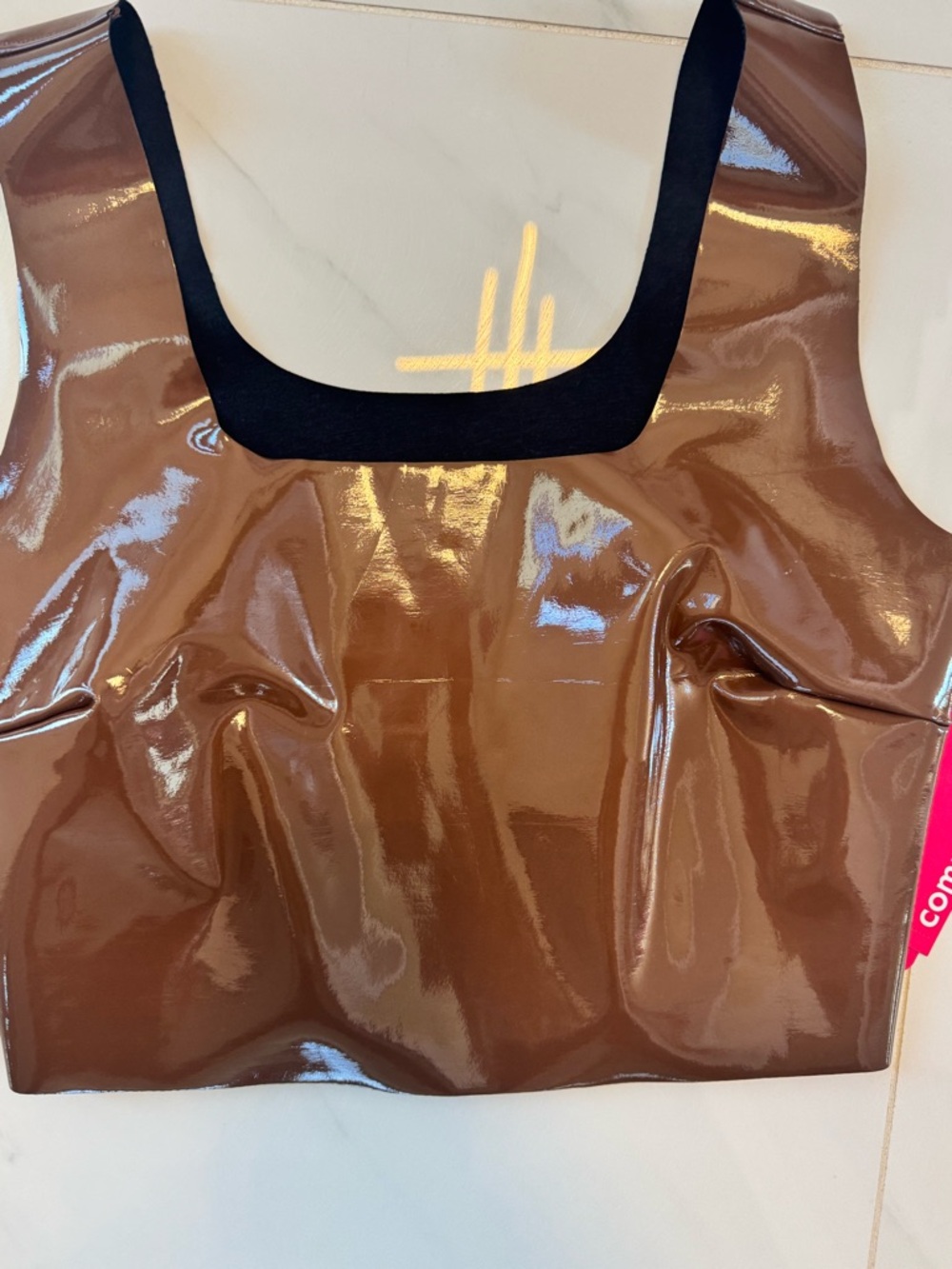Commando Faux Patent Leather Crop Top Brown Vinyl Tank NWT XS/S - Picture 4 of 7